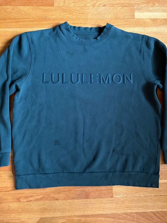 lululemon athletica Tops - lululemon Perfectly Oversized Crew Logo Teal Sweatshirt Raised Wordmark